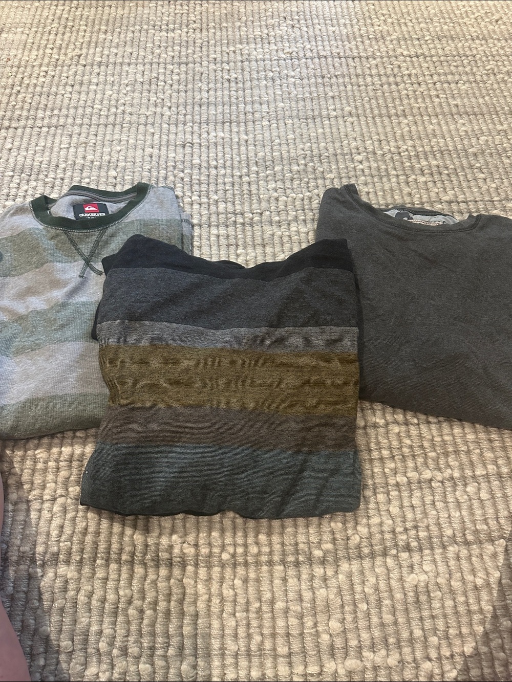 Quiksilver Grey and Olive Striped Knit Sweater